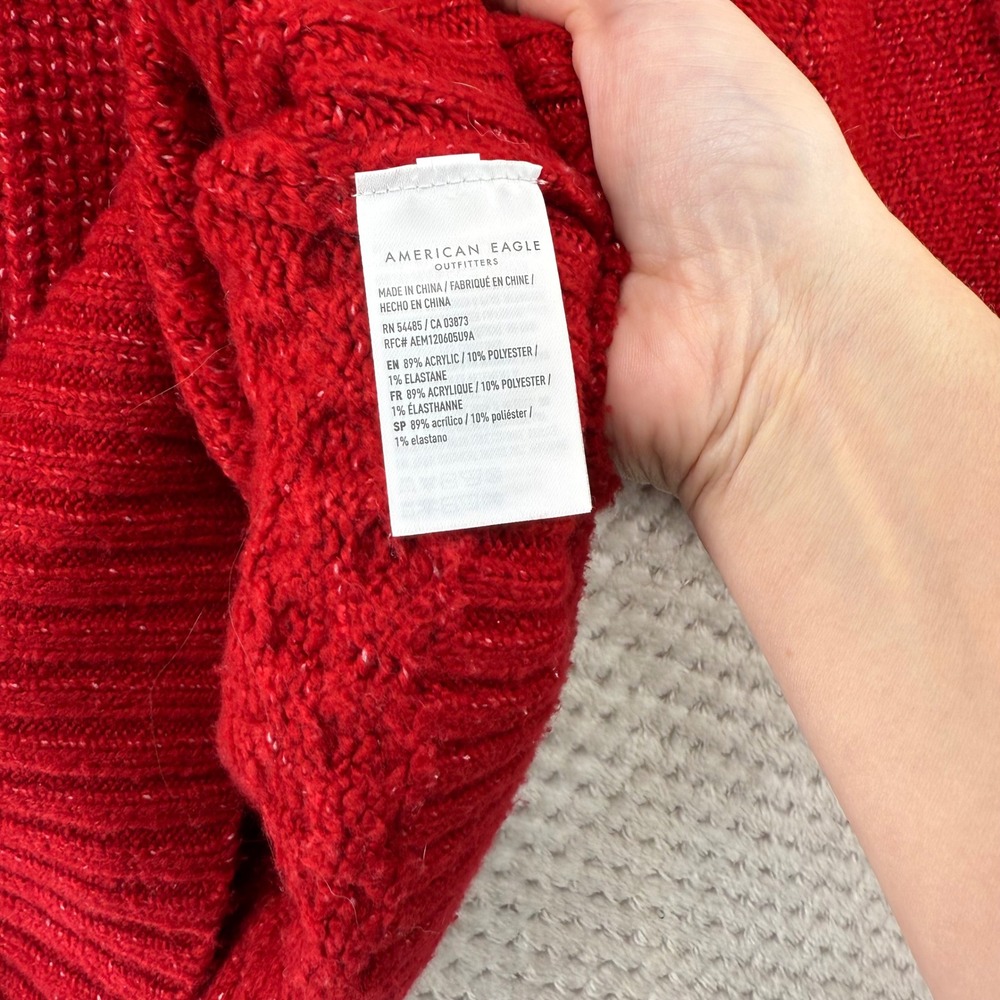 American Eagle Red Cable Knit Patchwork Sweater W… - image 6